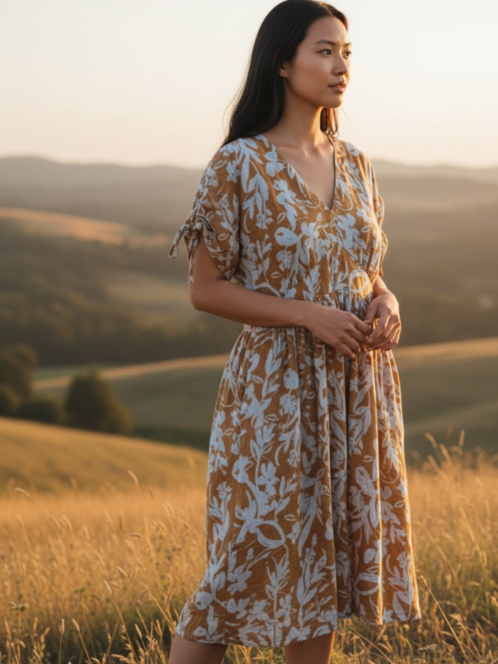 Ava & Viv Dress Sundress Sz 2X 18 20 XXL Floral Tan Blue Boho Gypsy Romantic